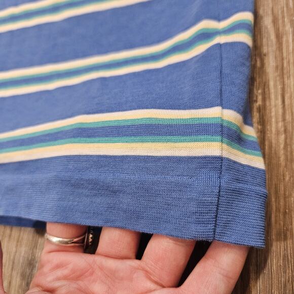 Vtg RHM Classics Striped Polo Men M Blue Green Single Stitch Preppy 70s 80s Golf - Picture 5 of 11